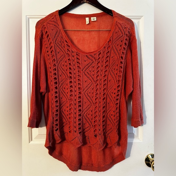 MOTH Anthropologie Senna Pullover Burnt Orange Pointelle Knit Scoop Neck Medium - Picture 1 of 10